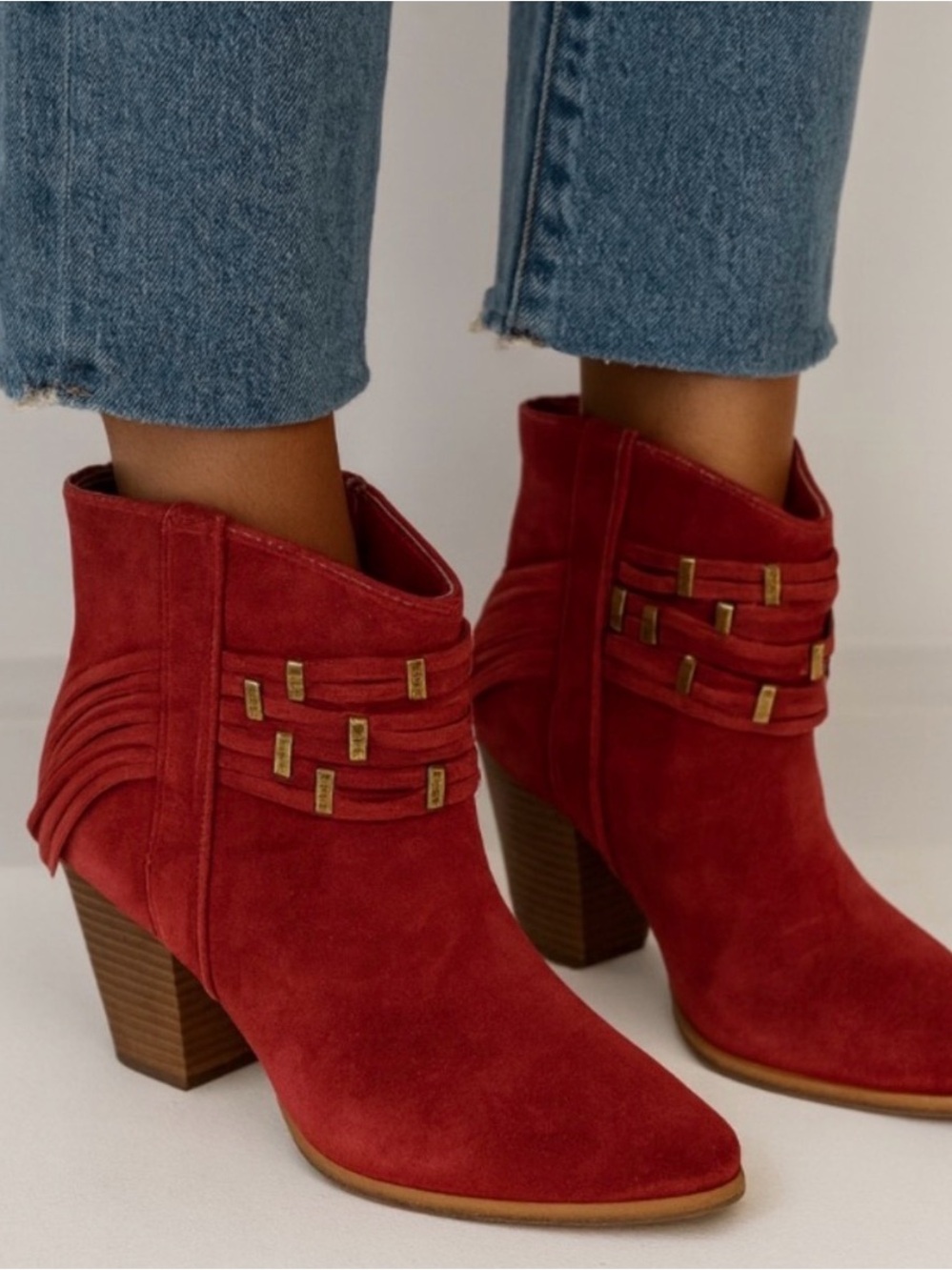 Frye Red Suede Fringe Ankle Boots